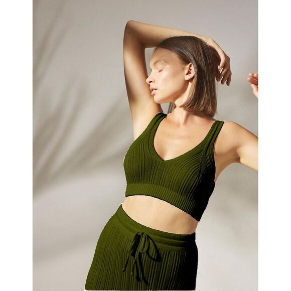 Rue Stiic matching set Mabel bra top Liana midi skirt deep green size large - Picture 6 of 16